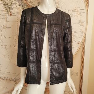 Alfred Dunner black faux snakeskin lightweight jacket edgy moto goth witchy 12
